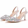 7cm Shallow Tipped Sandals Colored Rhinestone Slim Heel Sandals Large Size Wedding Shoes Bride Wedding Banquet Full Diamond Shoes