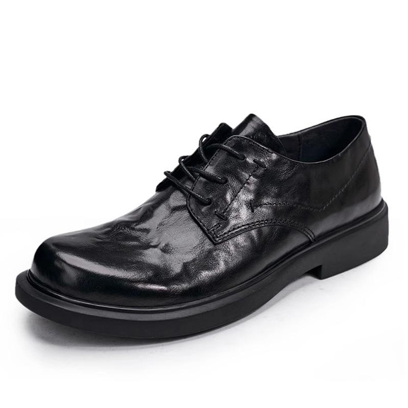 Men'S Shoes Leather Fashion Breathable Business Shoes Flat Bottom Round Head Casual Leather Shoes Soft Leather Versatile Shoes Men