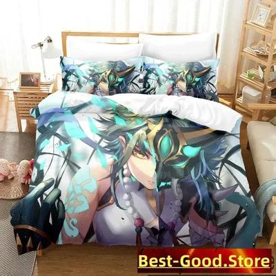 3D Genshin Impact Xiao Anime Bedding Set Duvet Cover Bed Set Quilt Cover Pillowcase Comforter King Queen Size Boys Adult Bedding