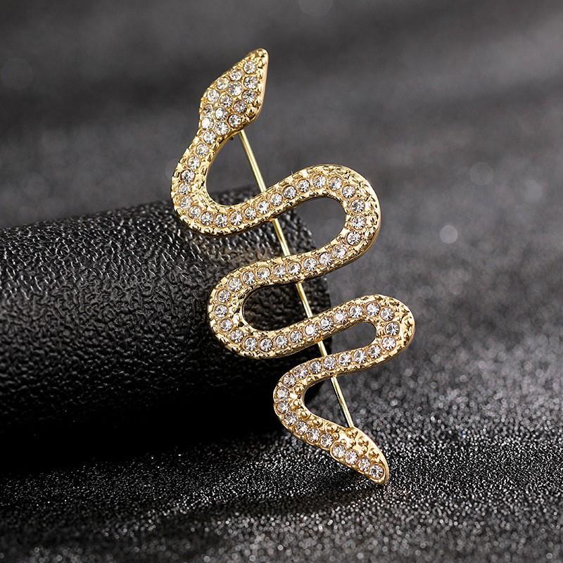 LATS Unique Design Silver Snake Brooches for Women Men Unisex Full of Rhinestone Snake Animal Pins Badge Jewelry