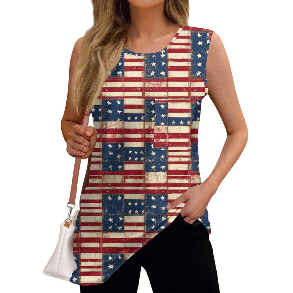 Women's Fashion Independence Day Printed Sleeveless T-Shirt Top