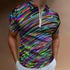 Trendy Geometric Print Short-sleeve Zip Polo, Stylish Casual Men's Top.