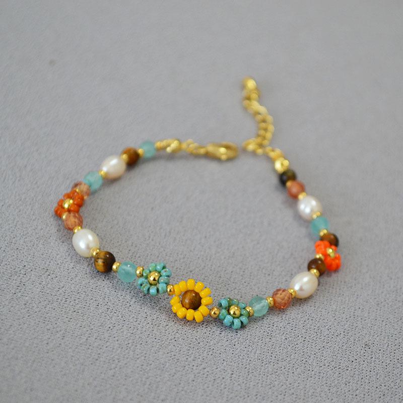 Van Gogh Sunflower Bohemian Beaded Bracelet - Retro Oil Painting Style