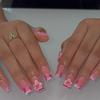 Unghie Finte Lunghe Staccabili Stile Ballerina Fiori Rosa e Strisce Unghie Finte Francesi Unghie Finte Full Cover per Donne