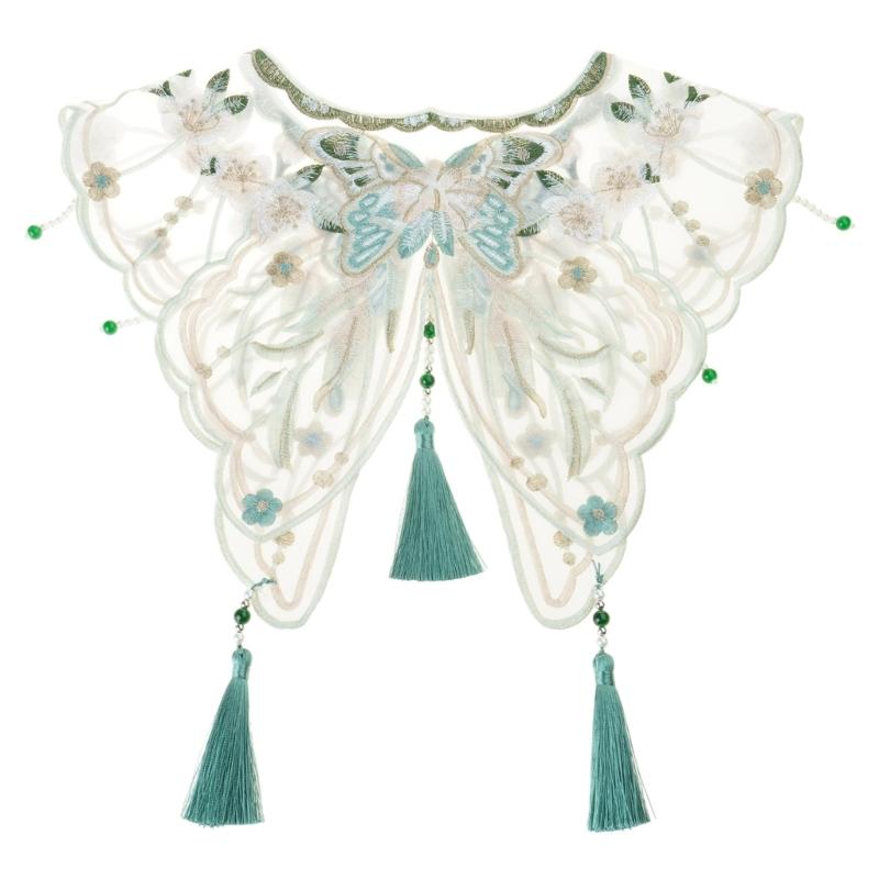 Traditioneller chinesischer Stil Perlenquasten Falscher Kragen Bestickter Schmetterling Blume Kleine Wolke Schulter Yunjian Schal