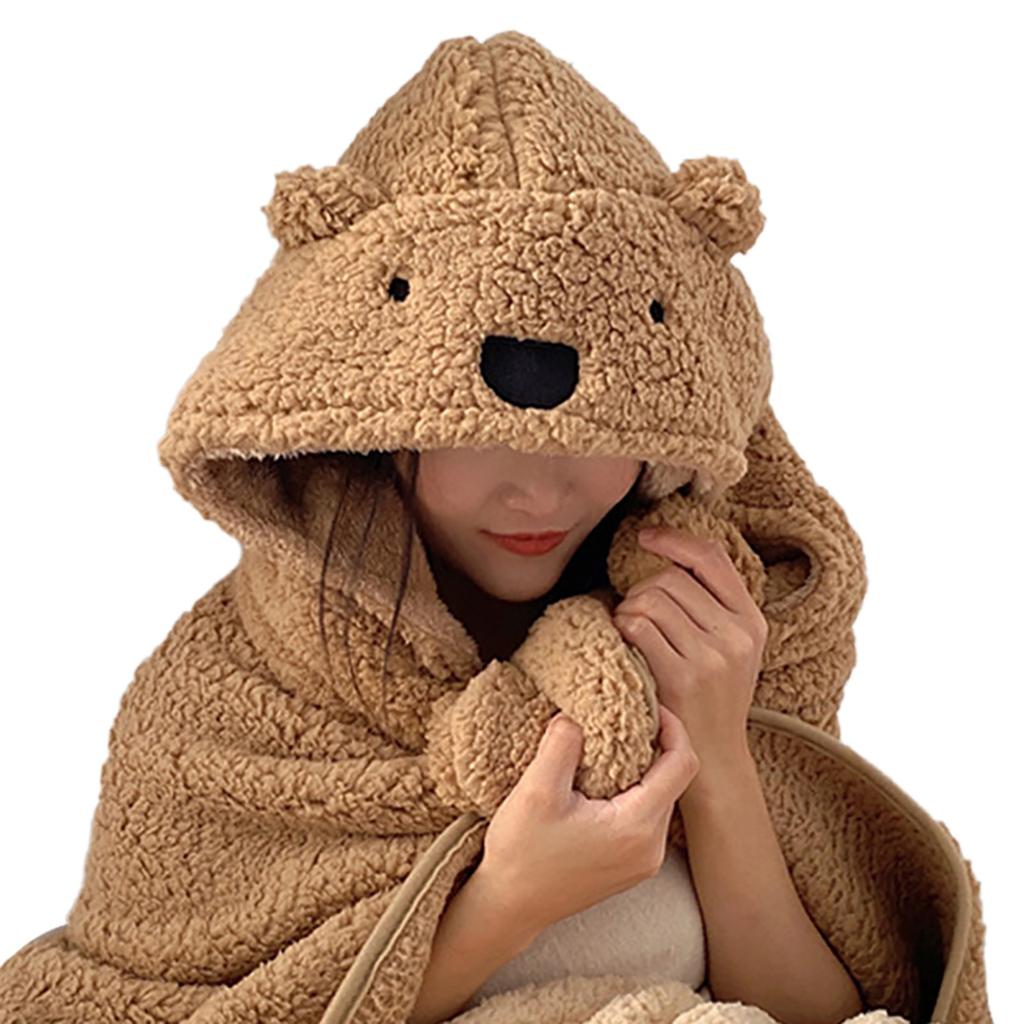 Winter Throw Blanket Cloak With Hood Thick Soft Plush Warm Wearable Blanket for Children and Adults