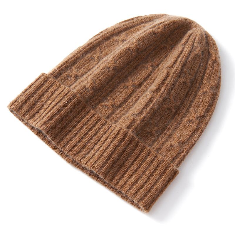 

Cashmere Autumn and Winter New Style Women s High-end Solid Color Hexagonal Twist Pattern Warm Fashionable Cuffed Casual Knitted Hat One Size