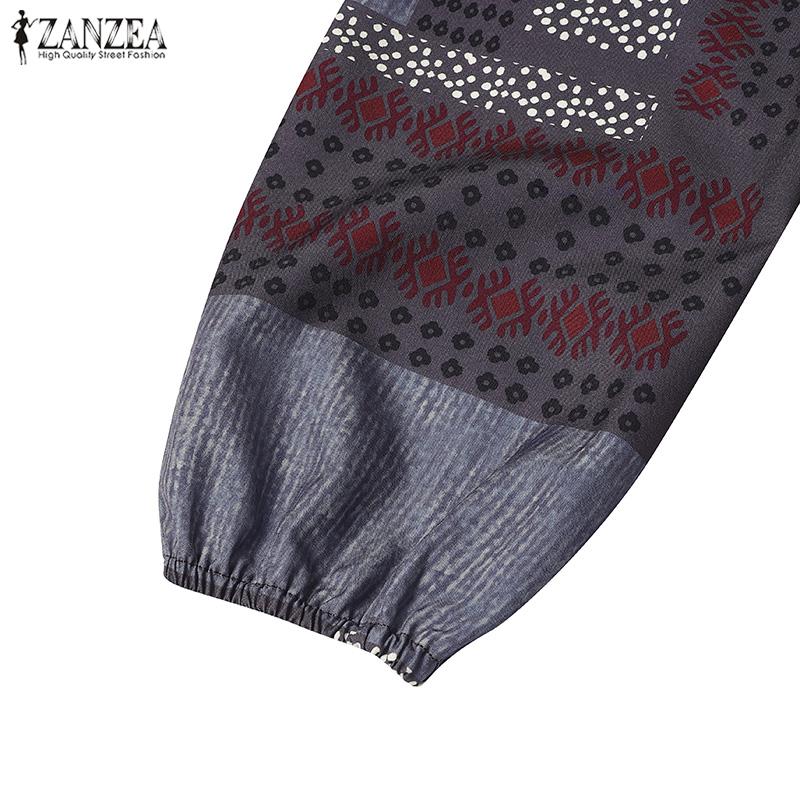 ZANZEA Women Retro Print Loose Casual Round Neck Long Sleeve Dress