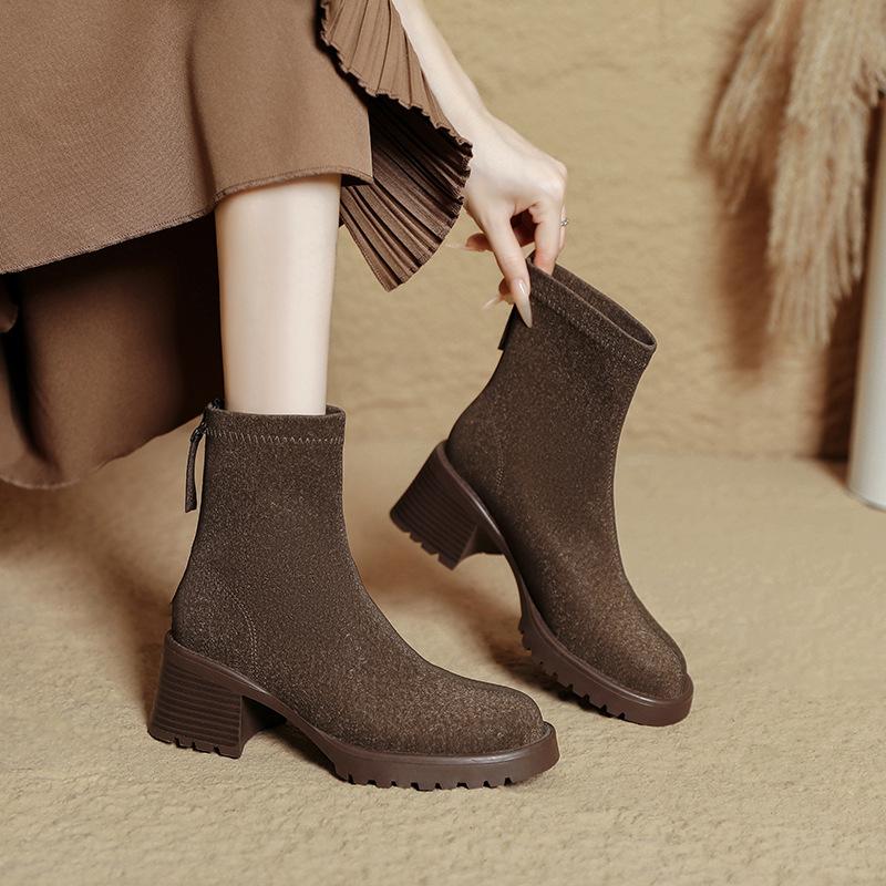 Platform Martin Boots Women's British Style 2025 New Autumn and Winter Thick Heel Medium Tube Women's Boots Soft-sided High-heeled Short Boots