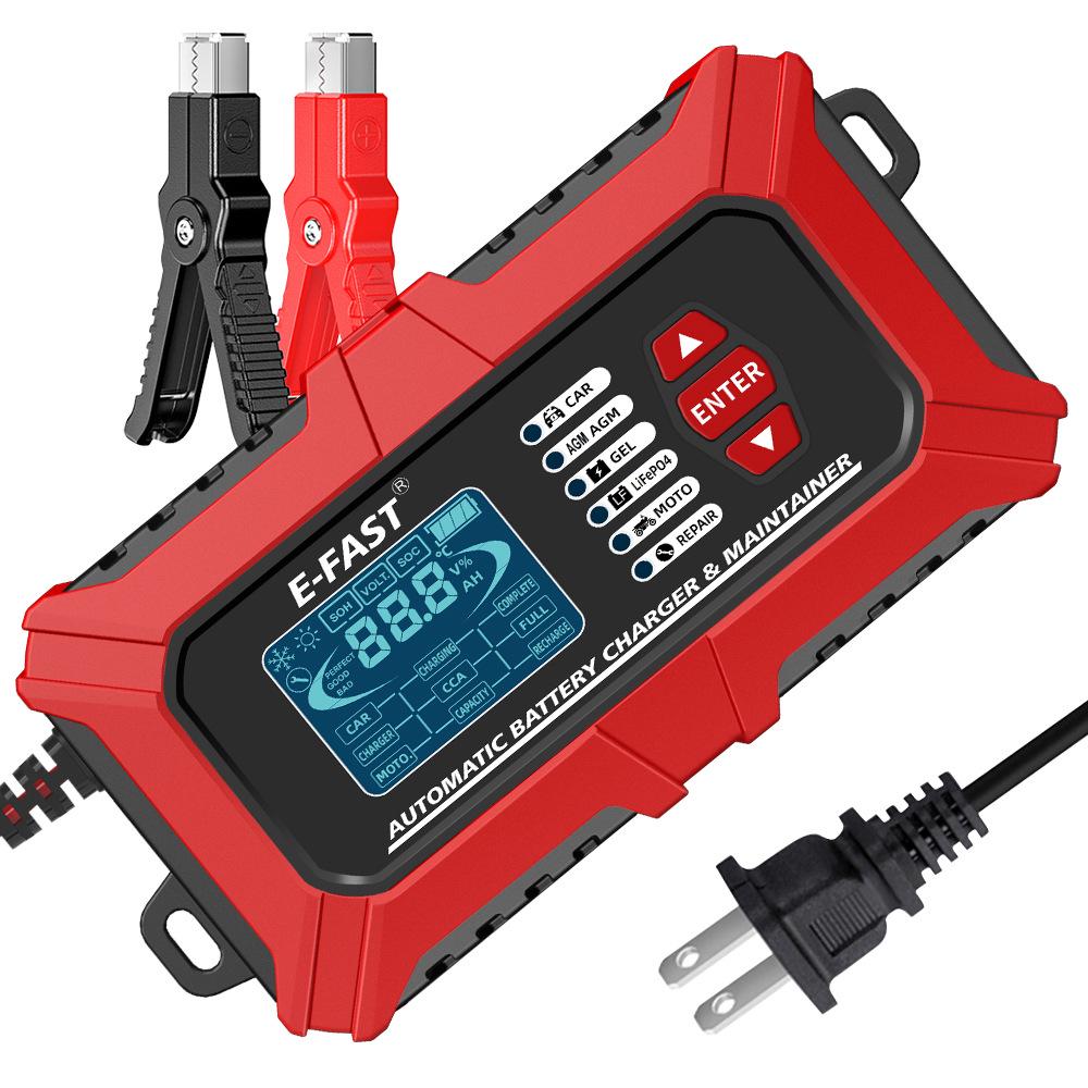 E-FAST 12V Battery Tester & Analyzer for Car/Motorcycle - Lead-Acid & Lithium-Iron Fast Charger
