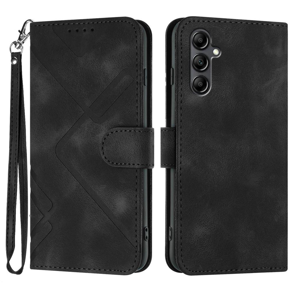 For Samsung Galaxy A17 Wallet Case Line Imprinted PU Leather Phone Cover with Strap