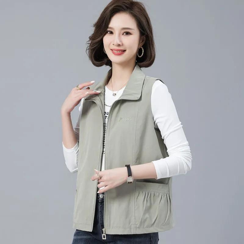 Jarní Podzimní Vesta Bunda Dámská Volná S Klopovým Límcem Neformální Bez Rukávů Kabát Módní Krátká Vesta Top Dámský
