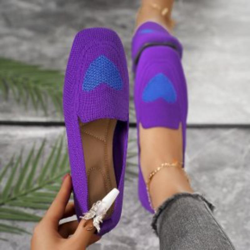 

Color matching love single shoes autumn new fly-woven mesh surface shallow mouth one pedal lazy flat bottom casual women s shoes 43 фиолетовый
