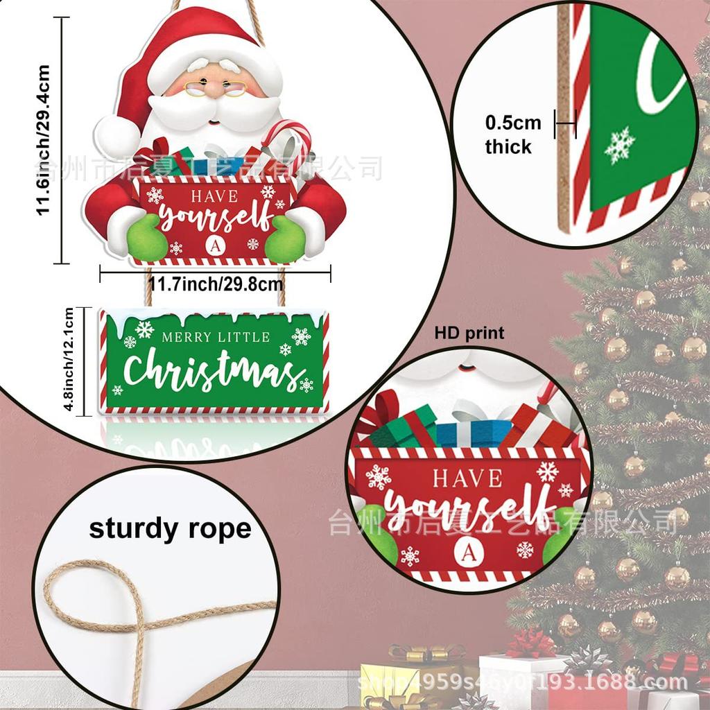 Wooden Santa Claus Porch Sign Hanging Plaque Christmas Holiday Welcome Decoration for Door and Wall