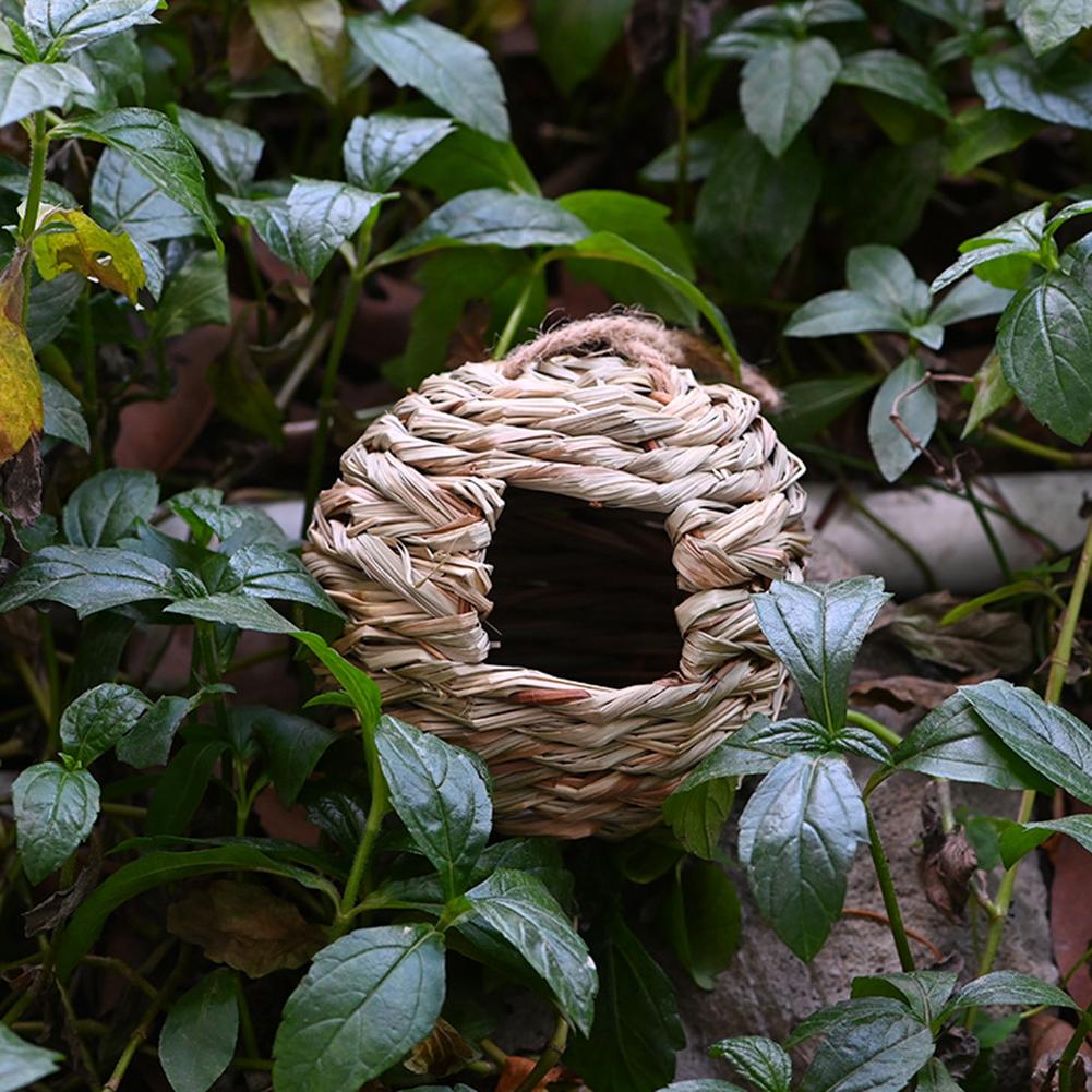Hanging Bird Nest Round Straw Woven Handmade Craft Budgerigar Bird Cage Outdoor Yard Garden Pet Hatching Decor