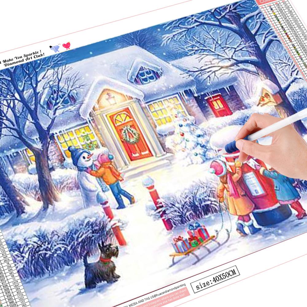 

Huacan Рождественская живописная алмазная живопись полный круглый снежный дом новый DIY дрель вышивка крестиком 5D простое украшение дома Full Round 20*30 cm