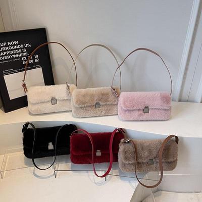 Cute Candy Color Plush Shoulder Bag - Autumn/Winter Fashionable Small Square Handbag for Women