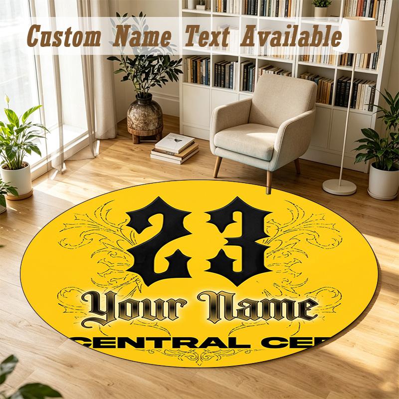 Round Rug Custom NameCentral Cee Pattern Non Slip Carpet Home Floor Decor