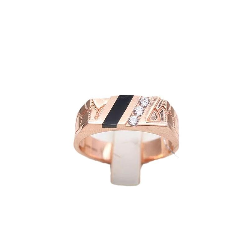 Russia 585 Purple Gold Rhombus Men'S Ring Black Agate Ring Rose Gold Plated Boyfriend Wedding Ring