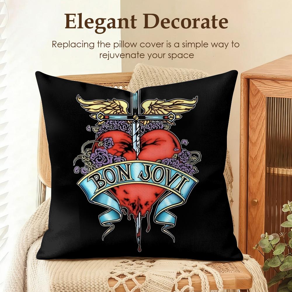 

Band BBon Jovi Cushion Cover Natural Linen Organic Fabric DoubleSided Printing Sofa Home Decor Gift Pillow Case 30x30cm