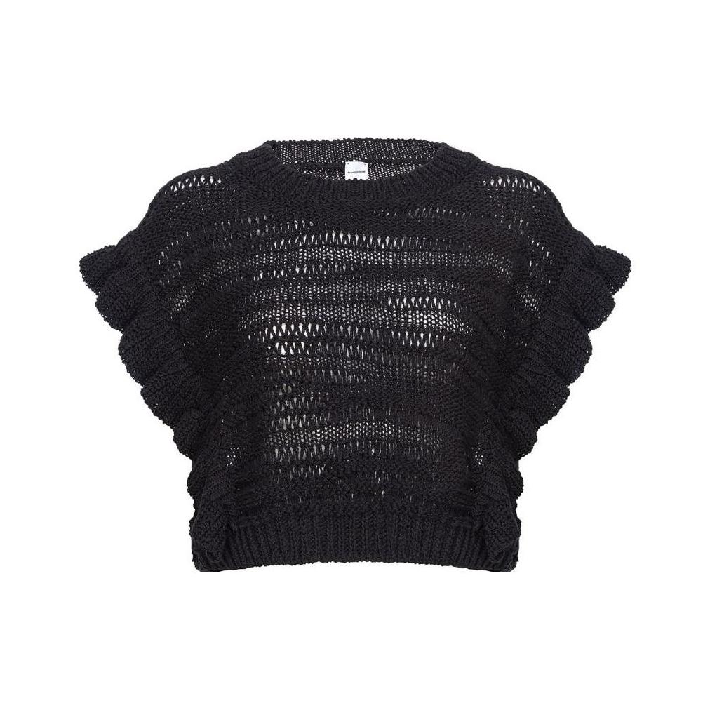 PINKO Loose Fit Hollow Short Sleeve Knit Top Women tops Black 103148A1PG-Z99