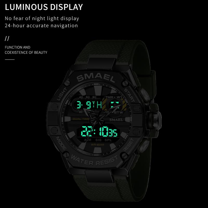 SMAEL Sportovní hodinky pro muže Dual Time Watch pro muže Led Light Watch Alarm 8066 Módní Sportovní hodinky Military S Shiock Náramkové hodinky