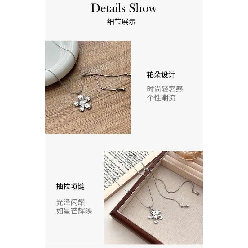 Korean Style Pull Out Flower Long Snake Bone Sweater Necklace For Women