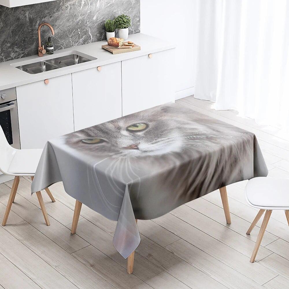 Sleeping Cat Tablecloth Cute Kitten  Anti-fouling and Waterproof Rectangular Kitchen Dining Table Home Decoration
