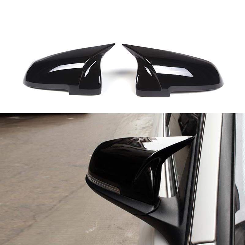 

BMW 5 Series F10/F18 Horn Style Rearview Mirror Housing Backup Camera Cover, Glossy Black Carbon Fiber Pattern. Late Bright White
