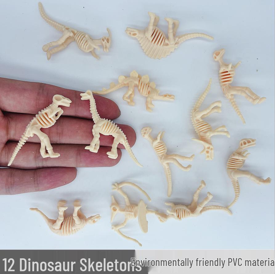 12-Piece Dinosaur Skeleton Archaeological Excavation Kit: Soft Rubber Toy Models for Kids