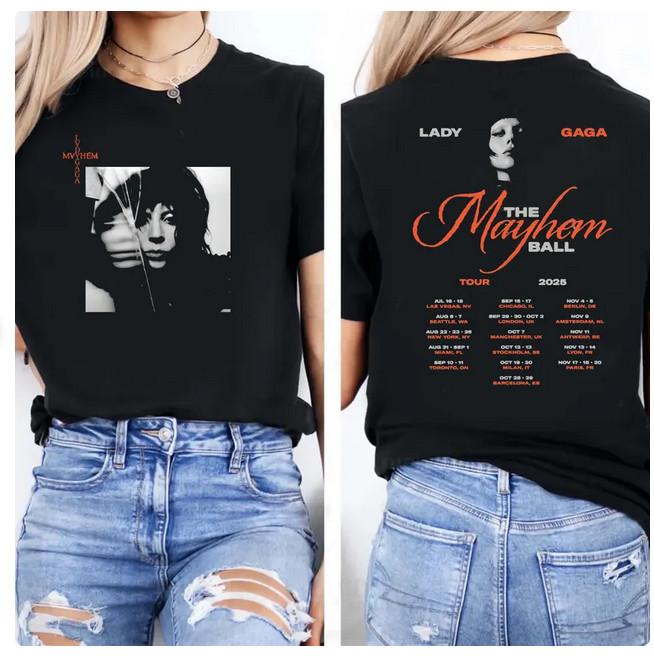 Mayhem Tour Tshirt 2 sided Design Tee Lady gaga Shirt Unisex T-Shirt L