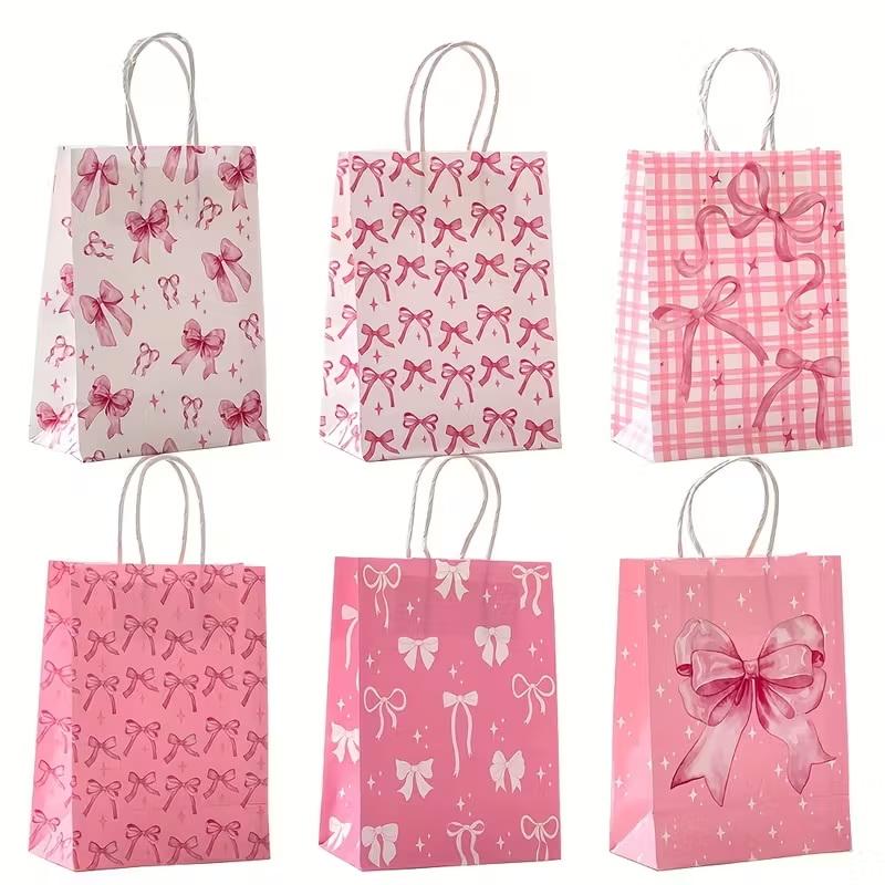 10 szt. Papierowa torba ręczna z nadrukiem słodkich kokardek Torba na prezenty Walentynki Zaręczyny Baby Shower Urodziny Dziewczynki Akcesoria