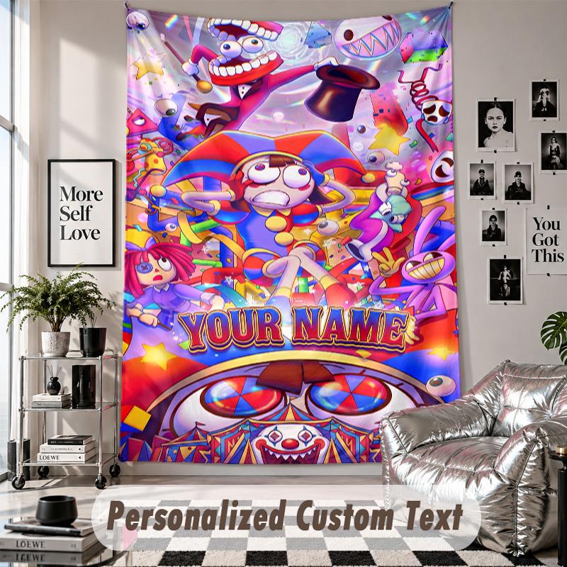 Wall Hanging Tapestry With Custom Name & Text, The Amazing Digital Circus Decorative Tapestry For Bedroom