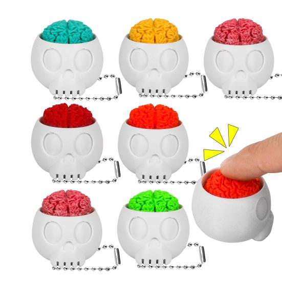Stress Relief Toys 3D Printed Skull Brain Keychain Fidget Toy with Crisp Pressing Sound Portable Pendant for Backpack Bag Keys Unique Gift for Teens