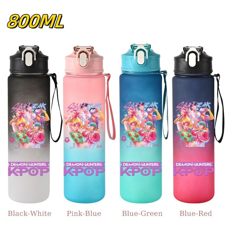 800ML KPop Demon Hunters Gradient Cartoon Print Large Capacity Straw Water Cup Outdoor Portable Sports Drink Bottles Travel Mug