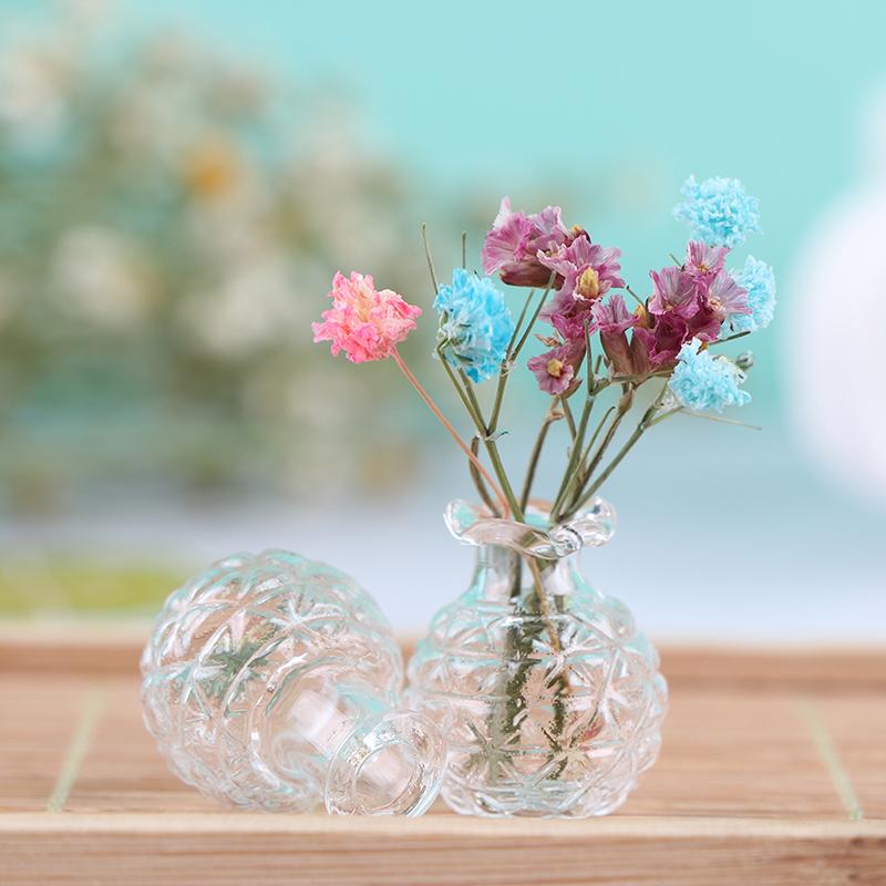 2Pcs 1:12 Dollhouse Miniatures Glass Vase Model Doll House Flowerpot Decor Toy