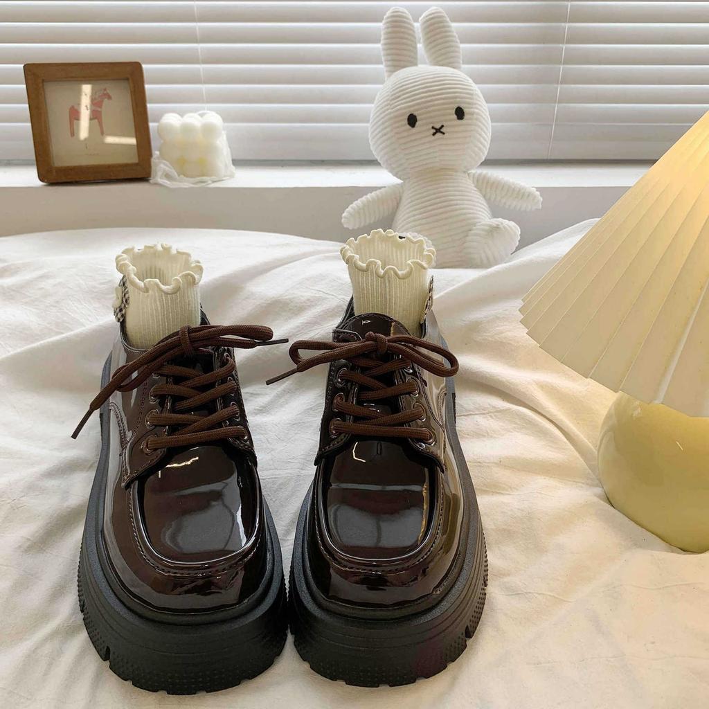 Thick-soled Small Leather Shoes Women's Spring, Autumn and Summer New Thick Heel Retro Lace-up Single Shoes Are Sweet and Cool