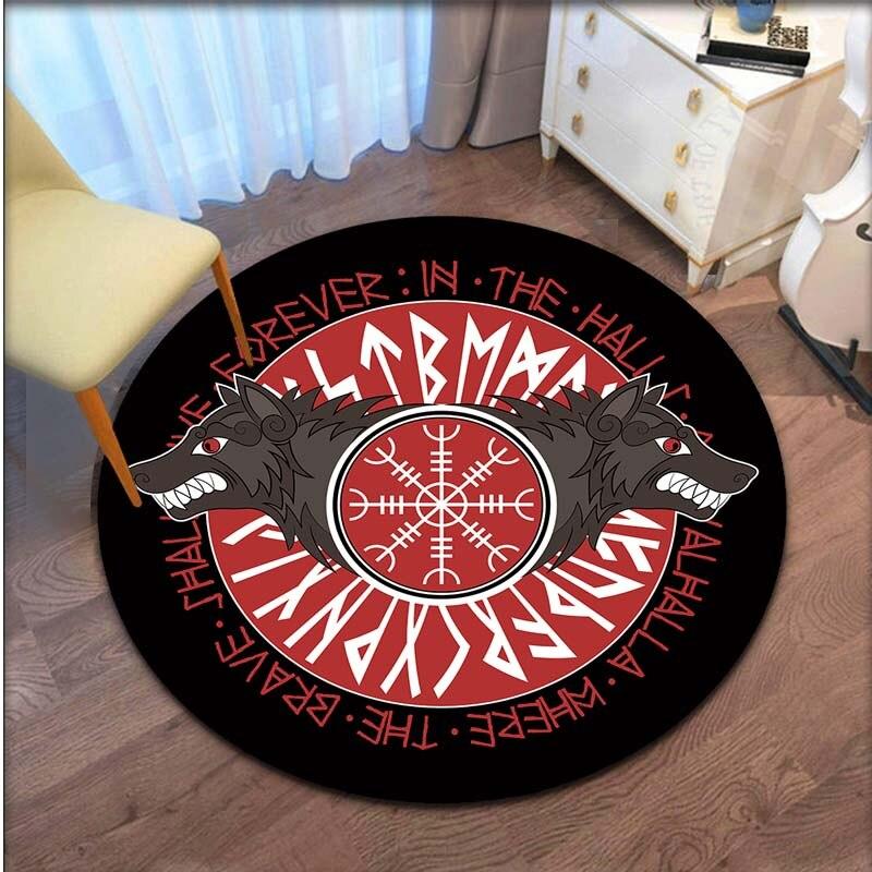 Viking Vegvisir Aegishjalmur Rune Round Carpet Rug for Bedroom Living Room Floor Mat Area Rug Large Decoration Non-Slip Mat