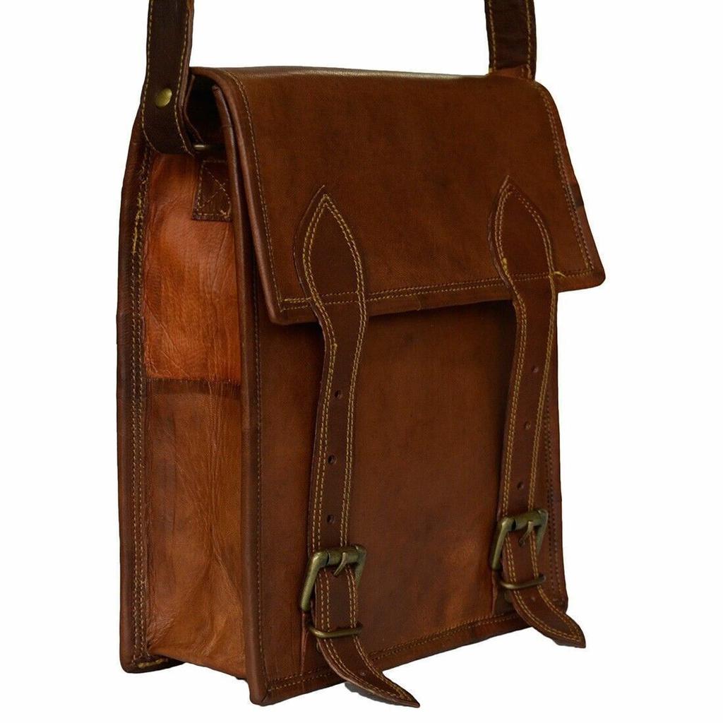 Sacoche Bandoulière Vintage En Cuir De Chèvre - Fabriqué Main En Inde - Taille Small - Marron