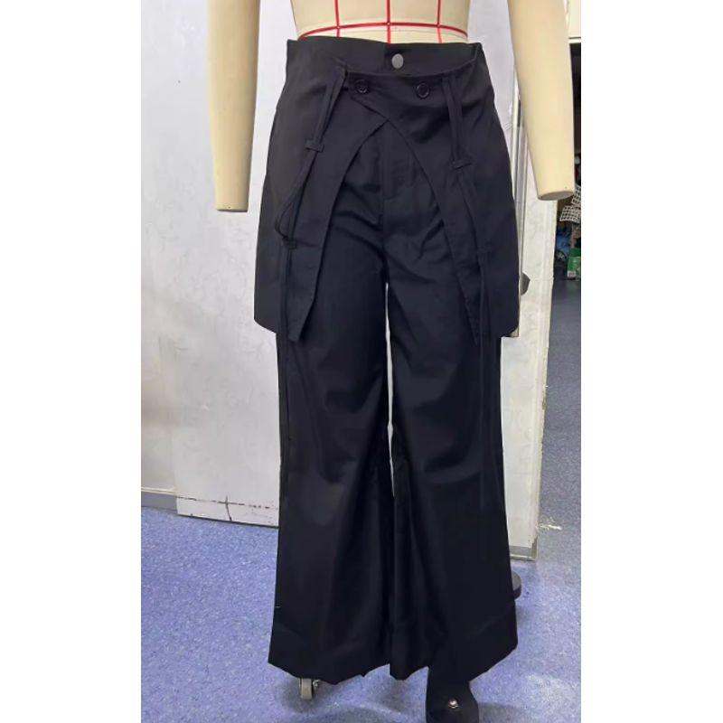 

Rhombus Plaid Raw Edge Texture High Waist Wash Trousers Black L