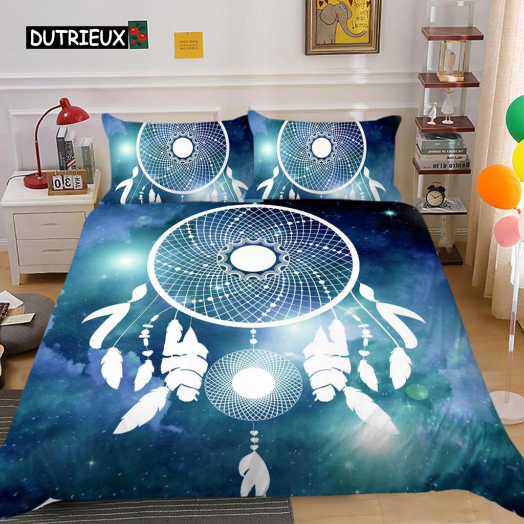 Dream Catcher Duvet Cover Set King Size Pink Boho DreamCatcher Bedding Set for Kids Teen Microfiber Bohemian Feather Quilt Cover