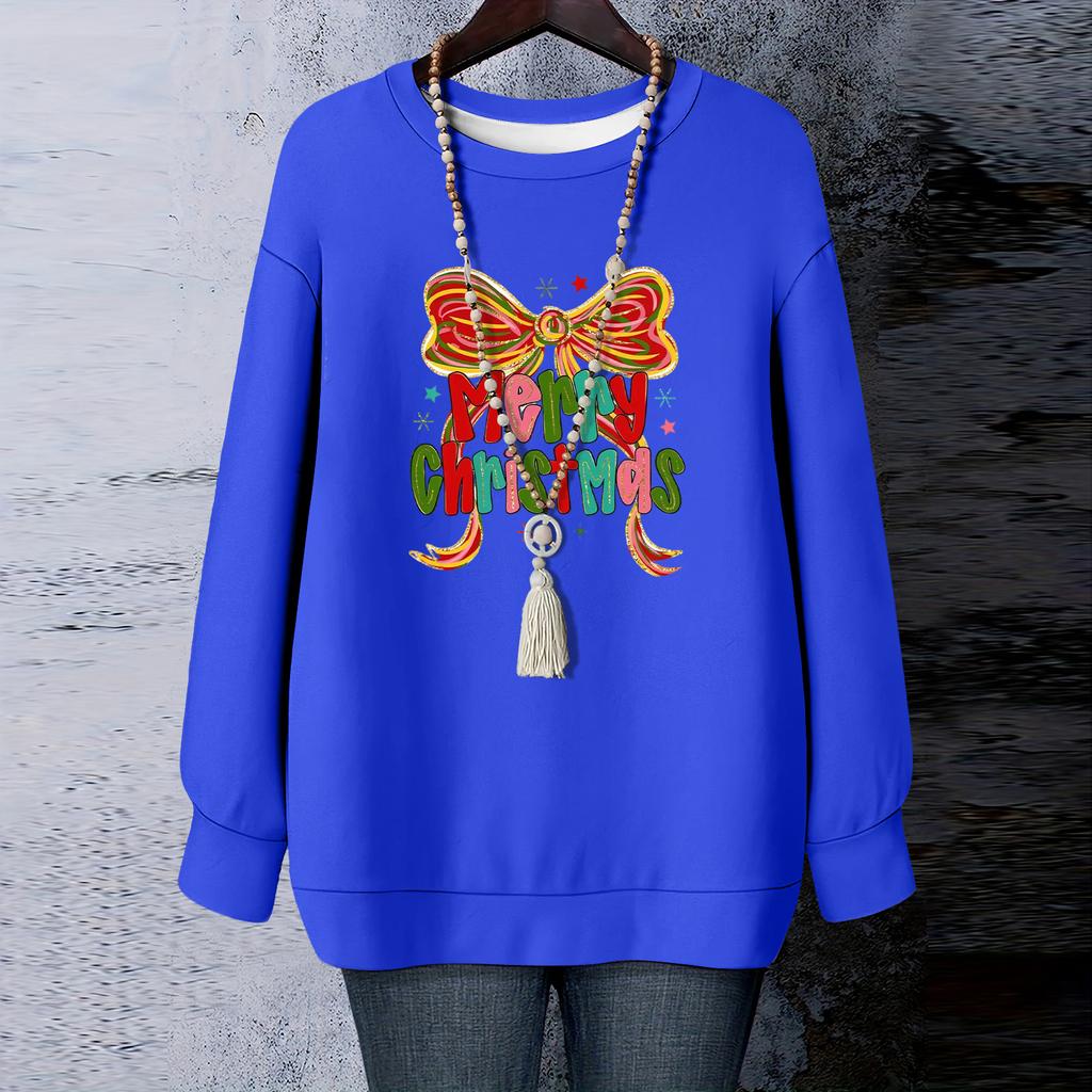 Ladies' Christmas Printed Round Neck Long Sleeved T-shirt Sweatshirt Top