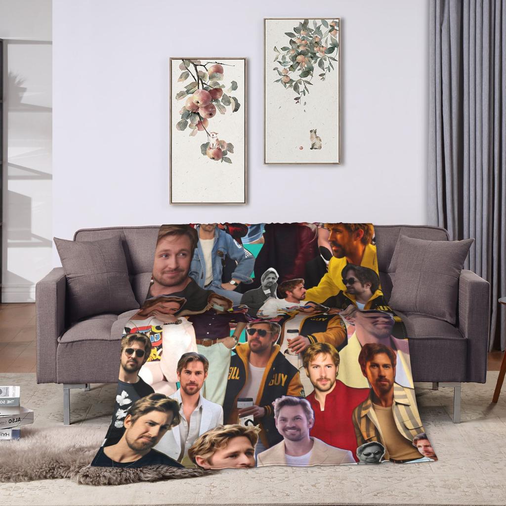 Ryan Gosling Collage Cozy Blanket Funny Picnic Bedding Throws Couch Chair Flannel Bedspread Sofa Bed Cover