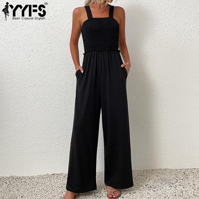 Mode femme décontracté couleur unie imprimé été printemps sans manches bretelles col carré pantalons combinaisons et barboteuses