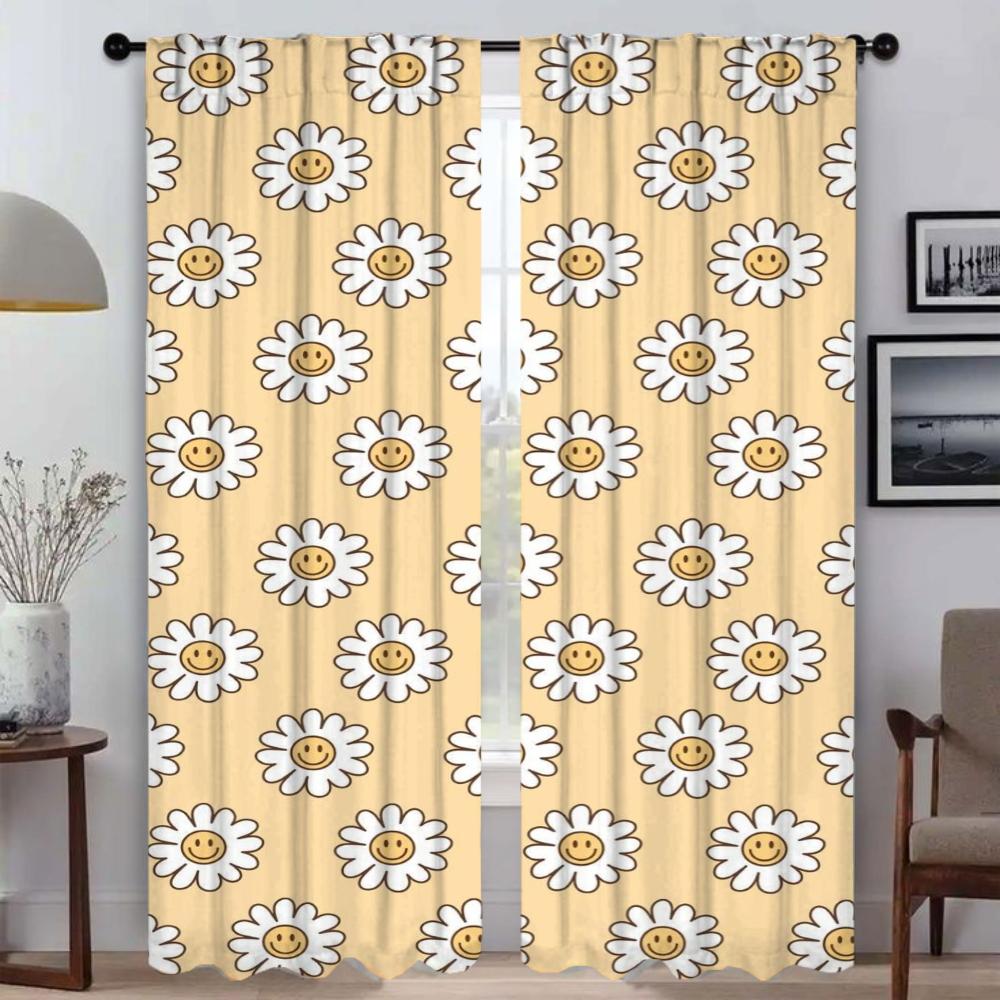 Cute Flowers Window Curtain for Room 2 Panel Kitchen Curtains Tulle for Bedroom Home Interior Curtains Shades Partition Living