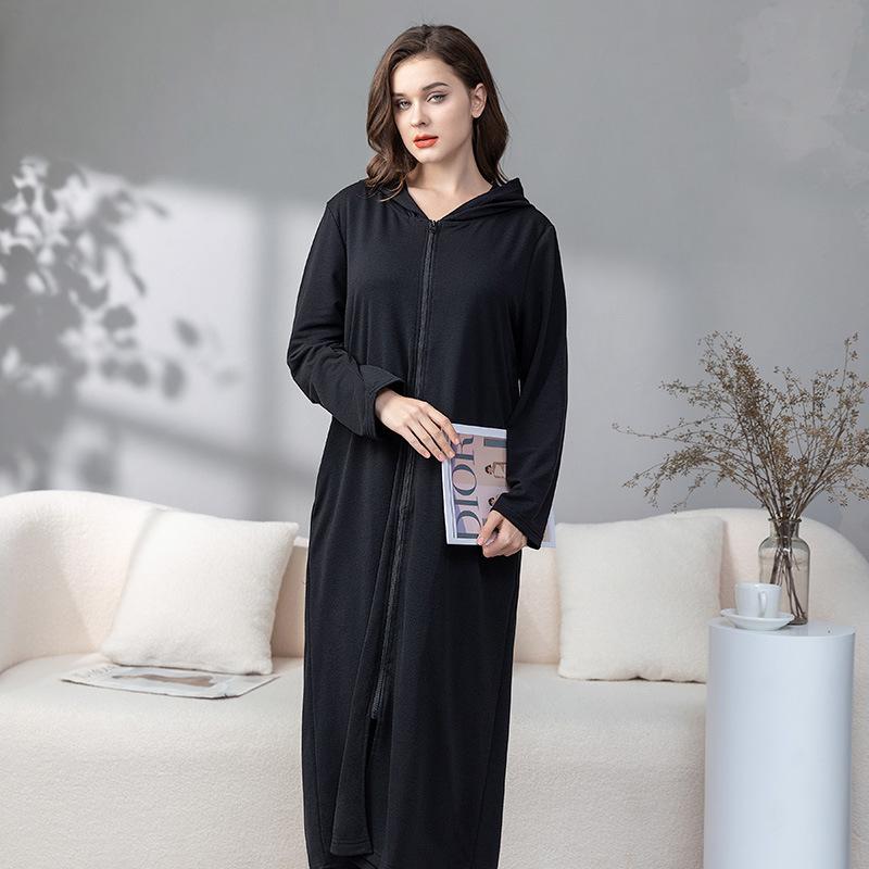 Men's and Women's Summer Zipper Bathrobe Couple Pajamas Hooded Pajamas Thin Soft Comfortable Pajamas Long Nightgown