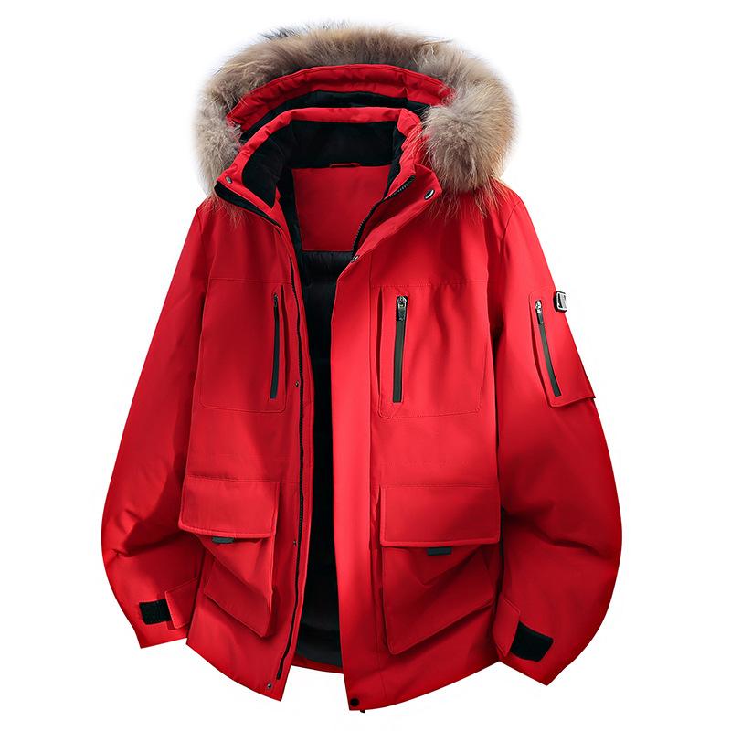 Big Fur Collar Down Jacket Workwear, Multi-color Loose and Thick Light Plate