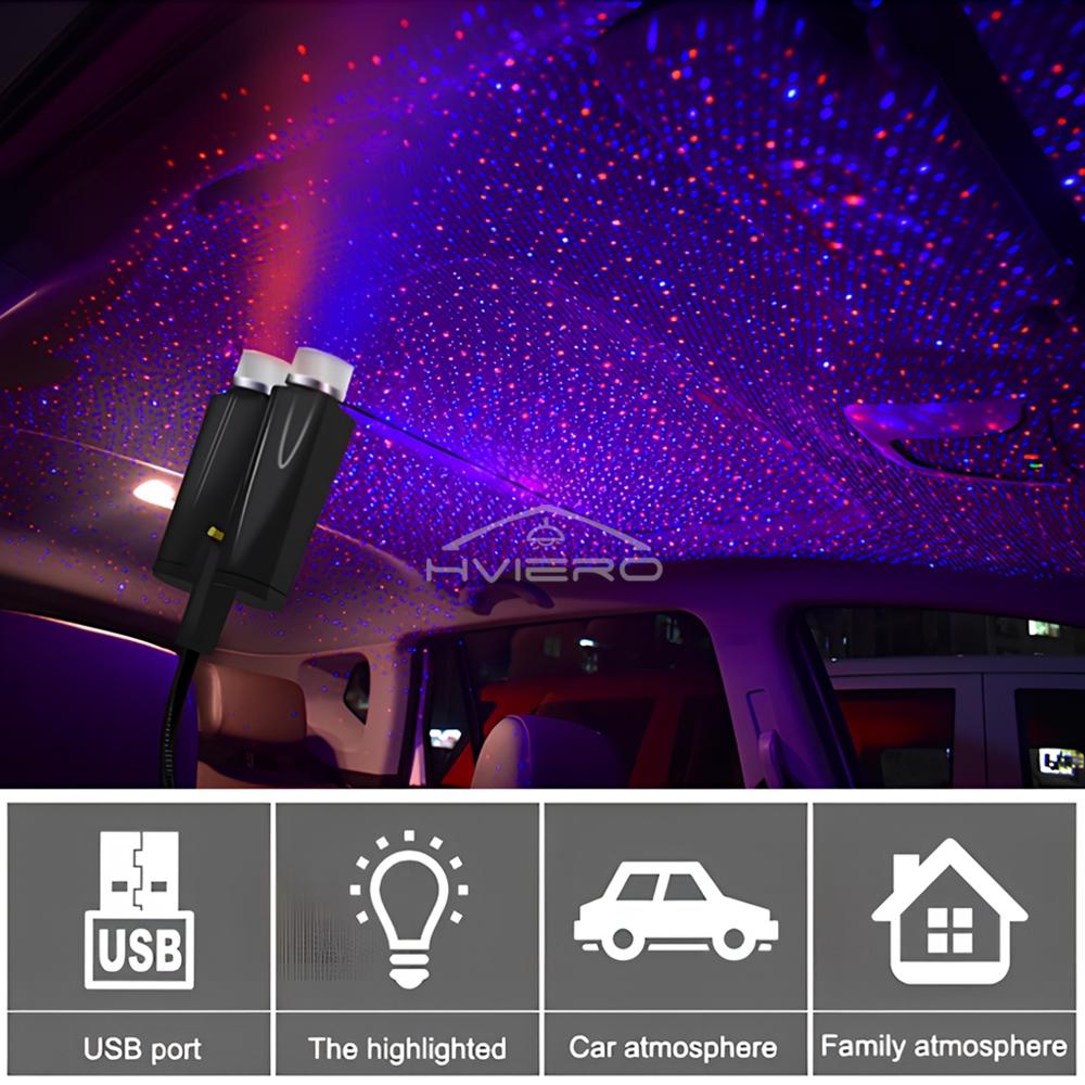 Car Roof Star Lights Interior Mini LED Starry Atmosphere Sky USB Projector Auto Lamp Decoration Night Galaxy Laser Home Led