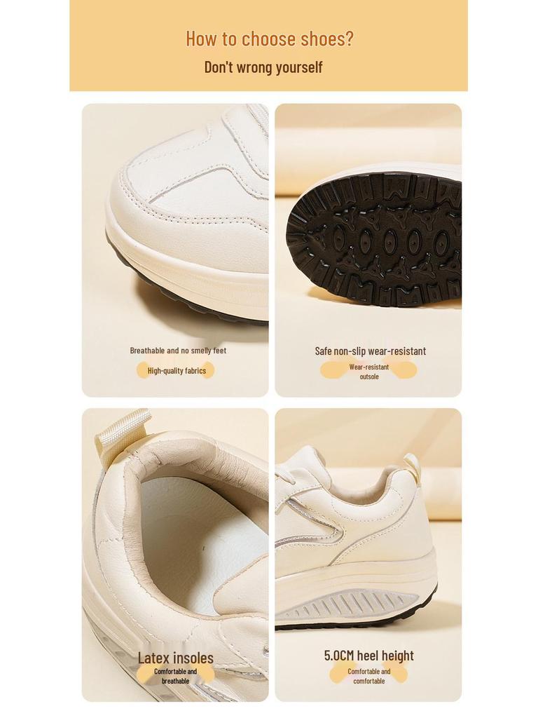 Echtes Leder Dicke Sohle Höhenvergrößernde Sneaker - Lässige Rocker Sportschuhe für Frühling und Herbst