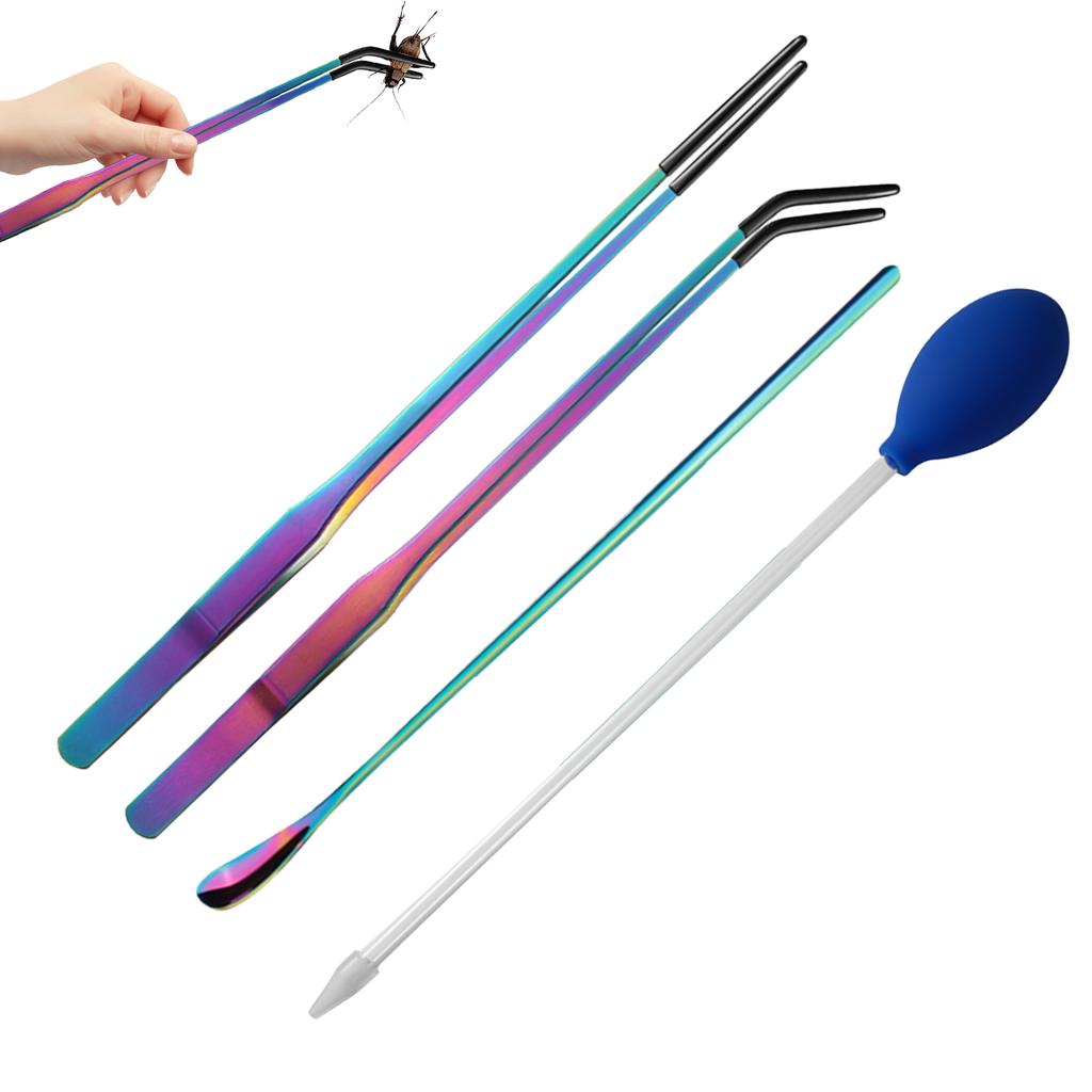 4 Stück Reptilien Fütterungszangen Aquascaping Werkzeugset für Haustiere Krabbe Schildkröte Pflanzpinzetten Edelstahl Haustier Futterklemme